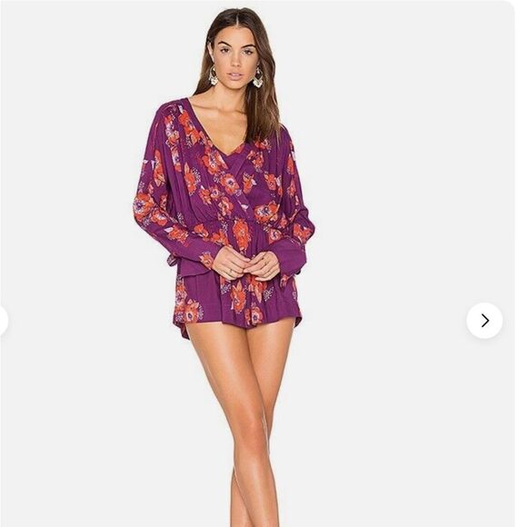 Free People Tuscan Dreams Printed Tunic Top Mini Dress Plum - Picture 2 of 6